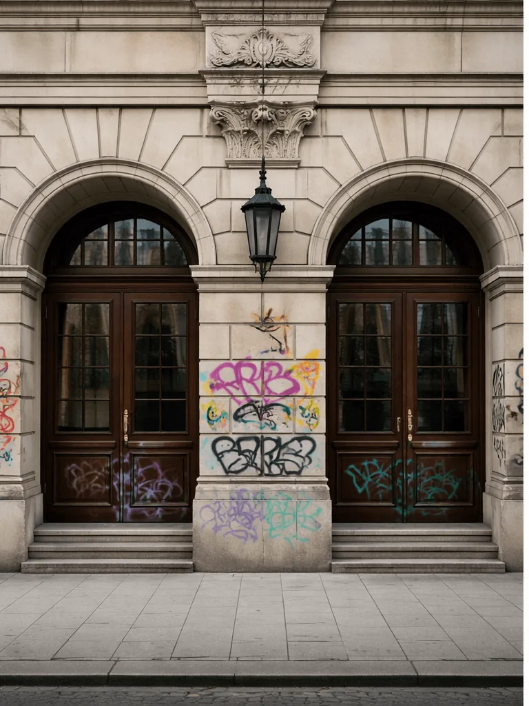 Elewacja z graffiti przed czyszczeniem